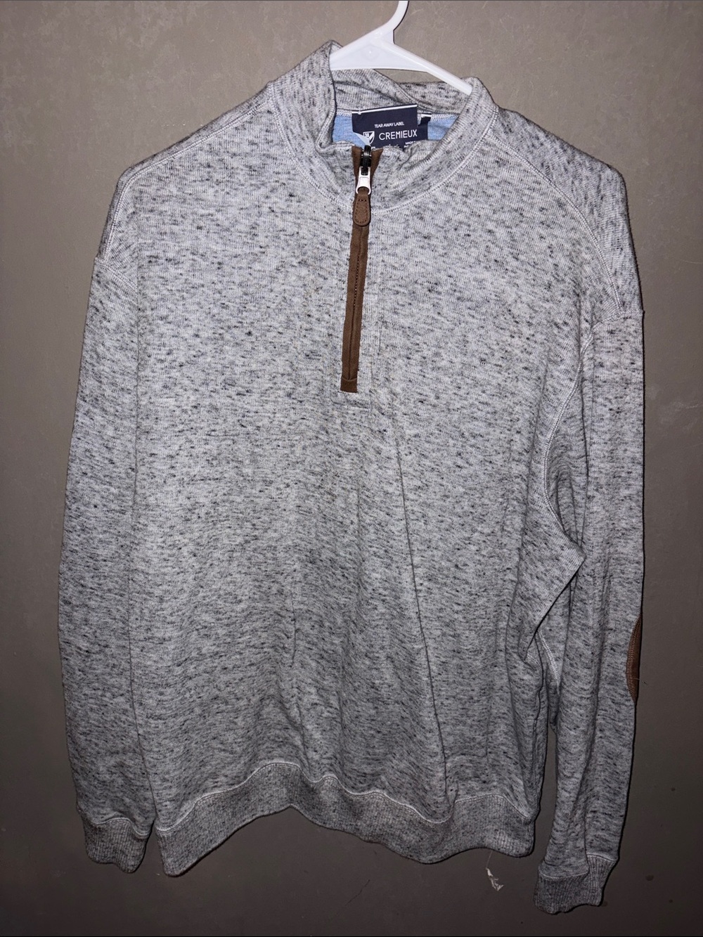 Daniel Cremieux Heather Gray Quarter-Zip Sweater with Brown Trim